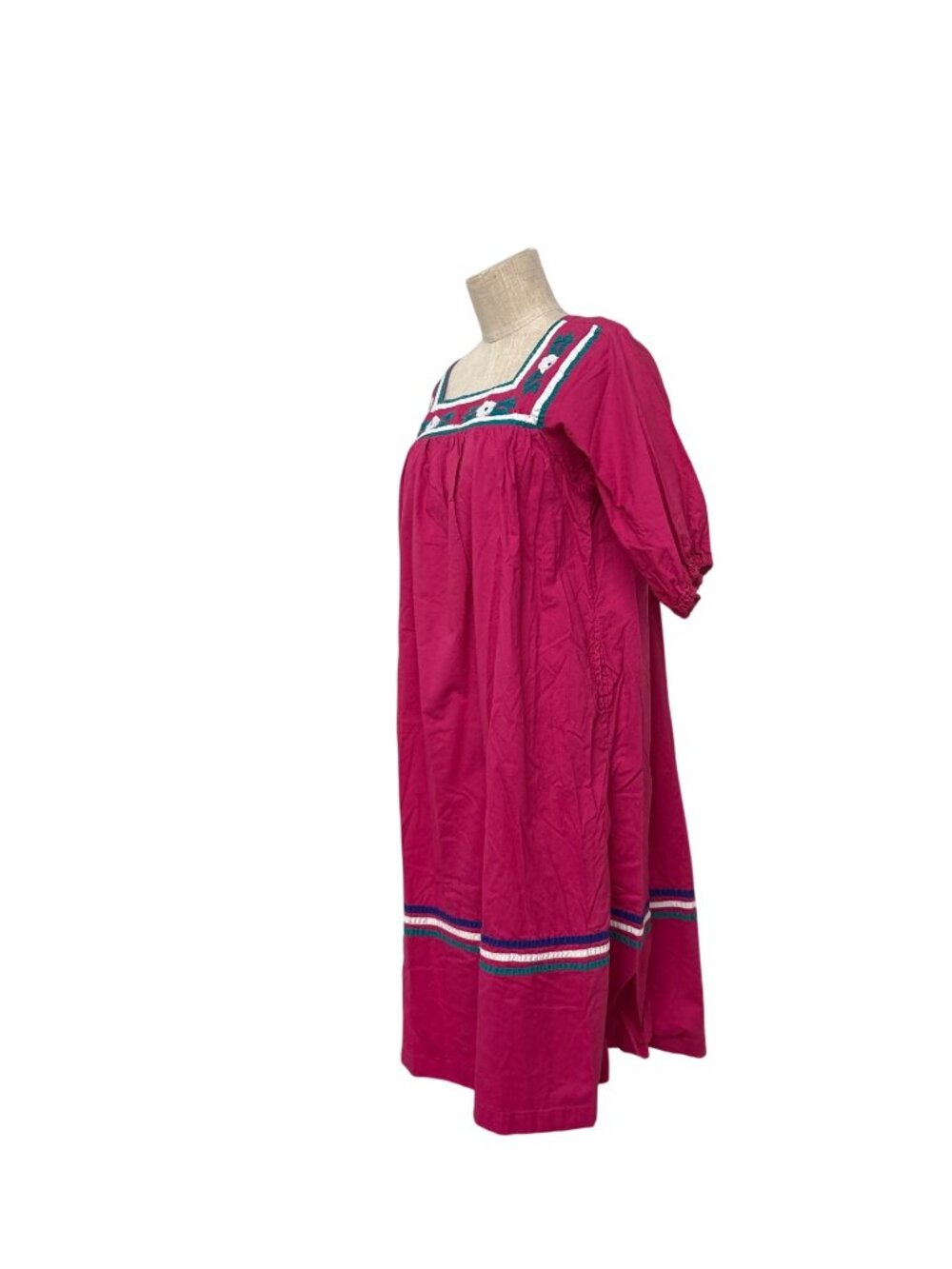 Naqui Embroidered Pink Fuchsia Cotton Embroidery Dress M With Pockets Boho Style